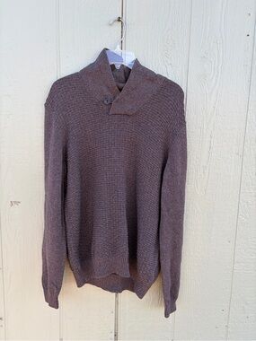 Men's Brown Shawl Collar Pullover Sweater Size L